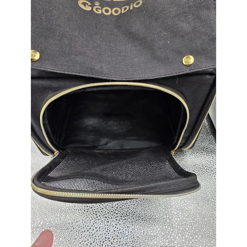 Goodio Pet Carrier Backpack Black Gold Small Dog Cat Breathable Mesh Travel Bag